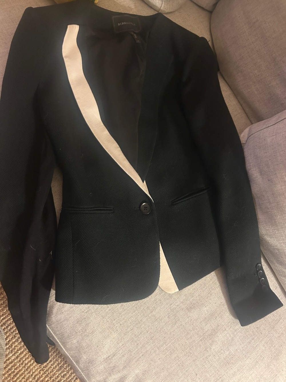 BCBGMaxAzria Black Blazer with Cream Contrast Trim